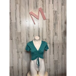 Love J Teal Ruched Front Crop Top – Size M